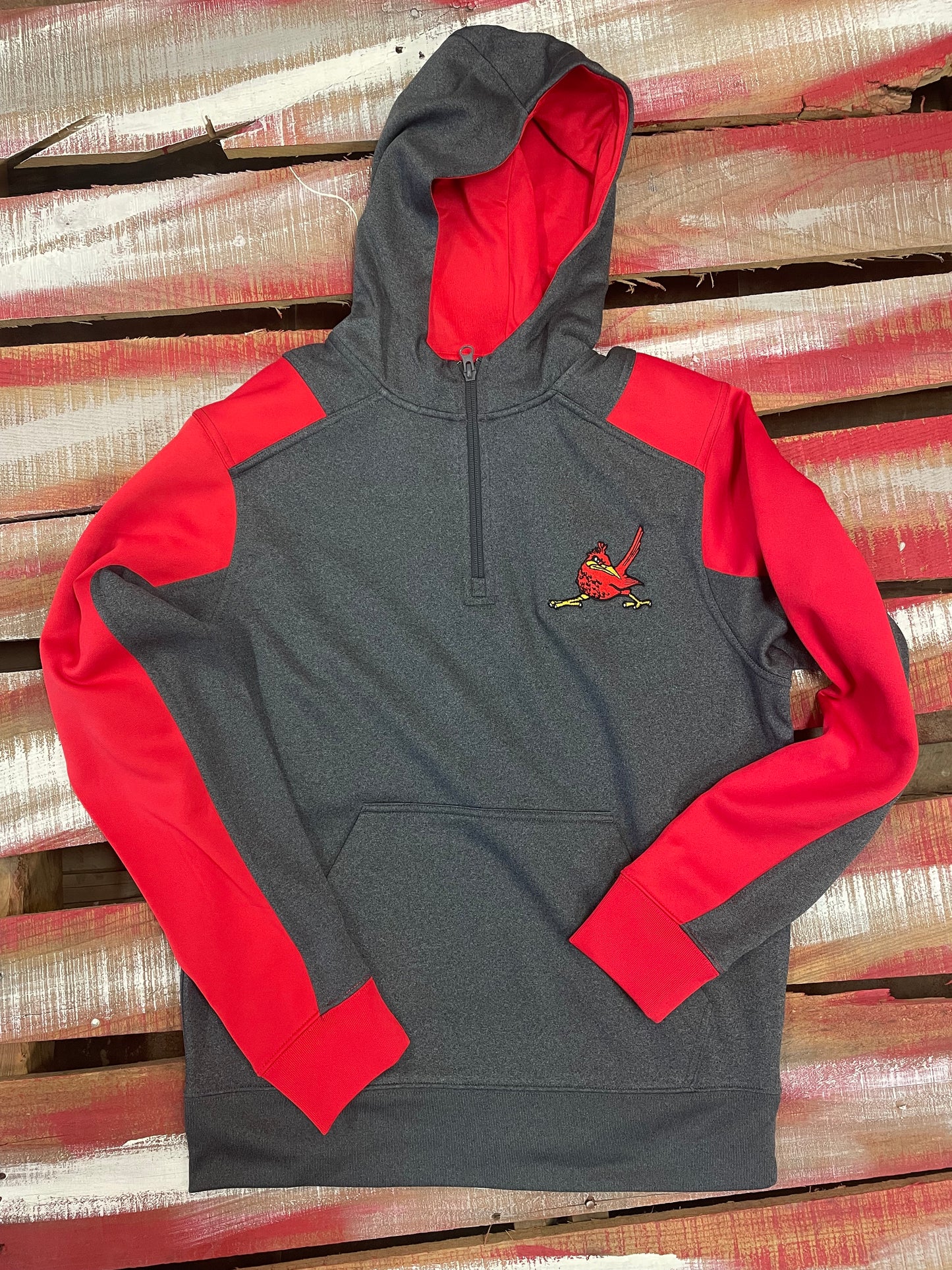 GREY/RED RR 1/4 ZIP HOODIE