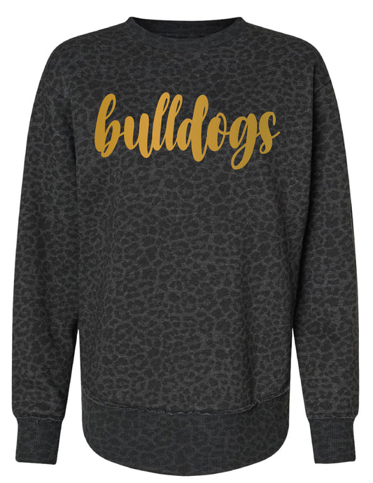 PRE-ORDER  TILL 10/15 - BULLDOGS METALLIC PUFF - LEOPARD SWEATSHIRT